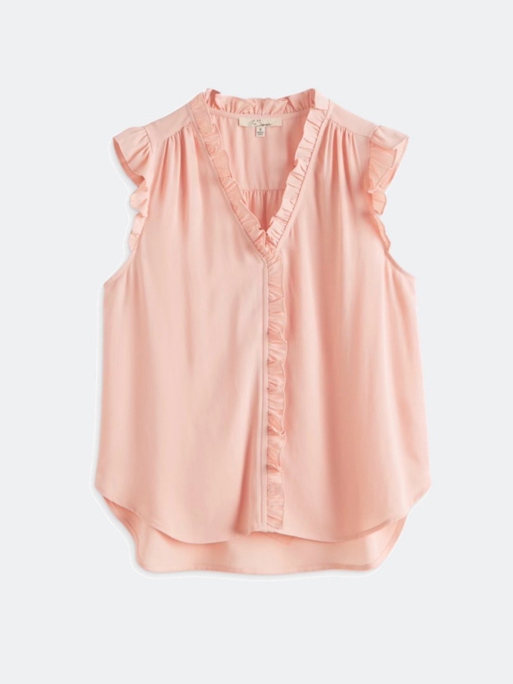 Women’s Size Small Coral Pink Ruffle Trim Blouse